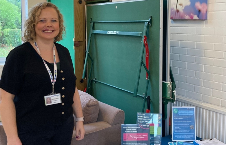 One of our team at an engagement in a church hall